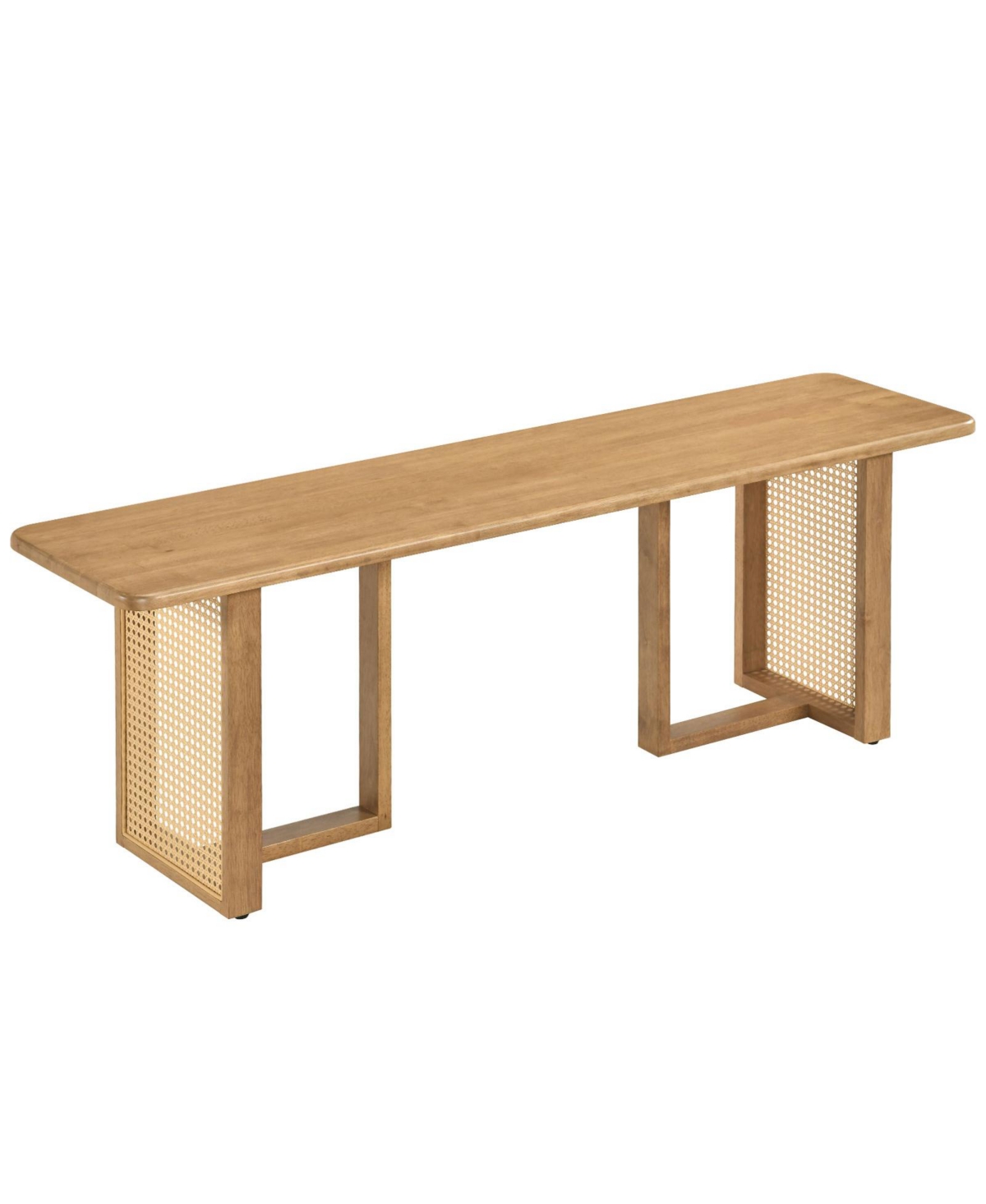 Gymax 55 inch Solid Rubber Wood Dining Bench With Sturdy T-shaped Legs for Kitchen Entryway - Natural