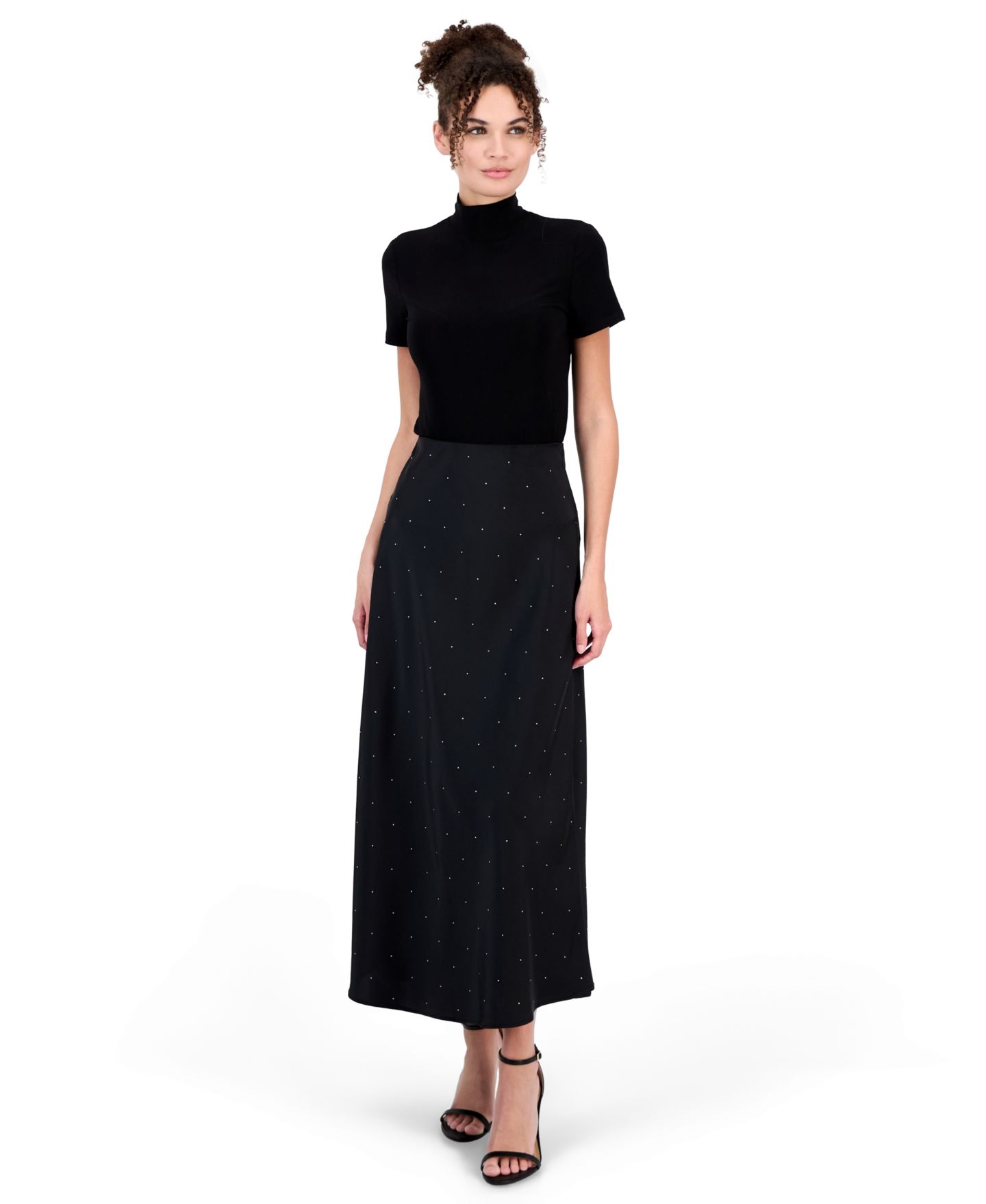 Женская юбка Anne Klein Embellished Satin Maxi, цвет: Чёрный — фото 3