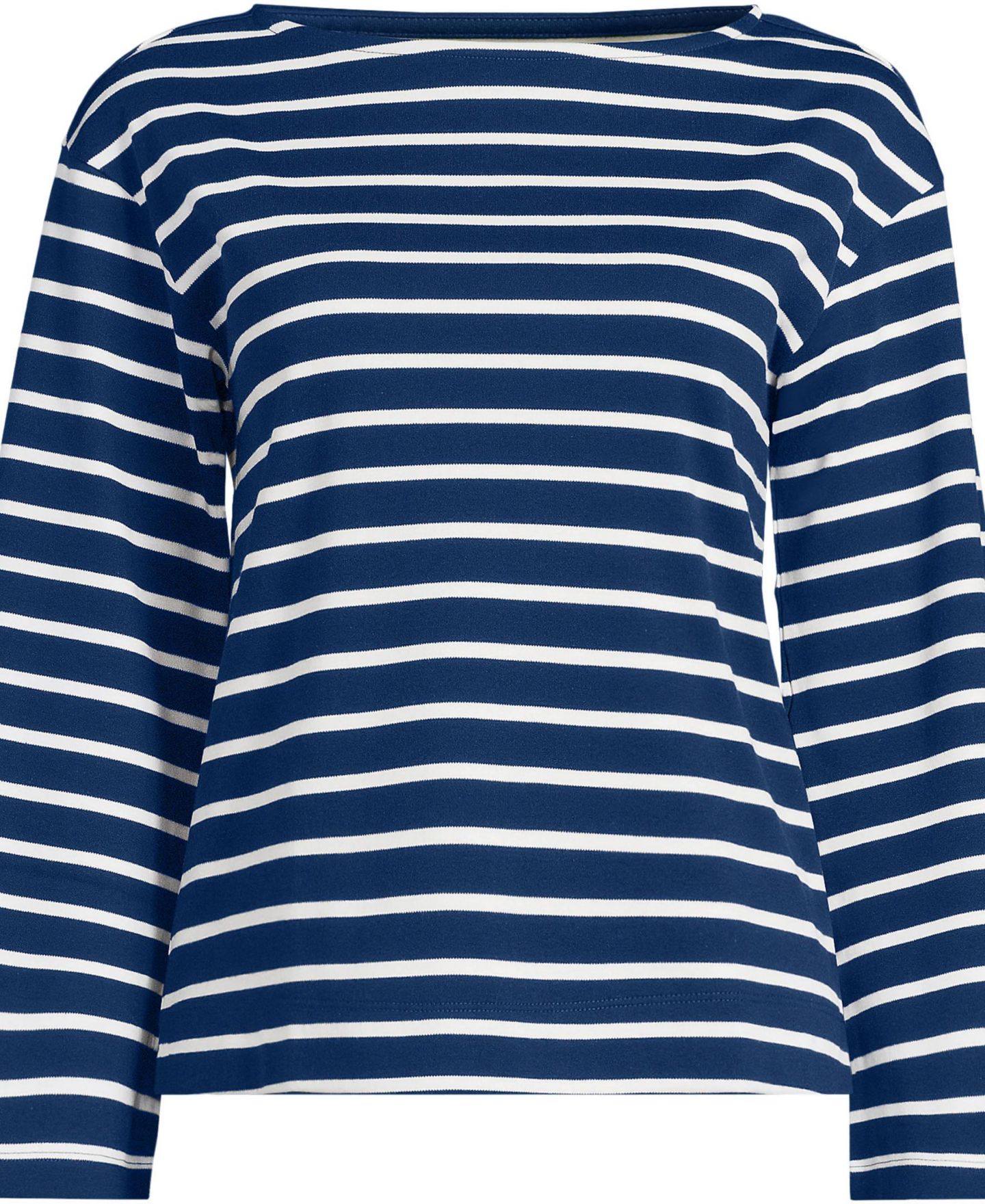 Женская футболка Lands' End Supima Cotton Breton-Stripe Boat Neck, цвет: Морской / Слоновая кость полосатый — фото 3