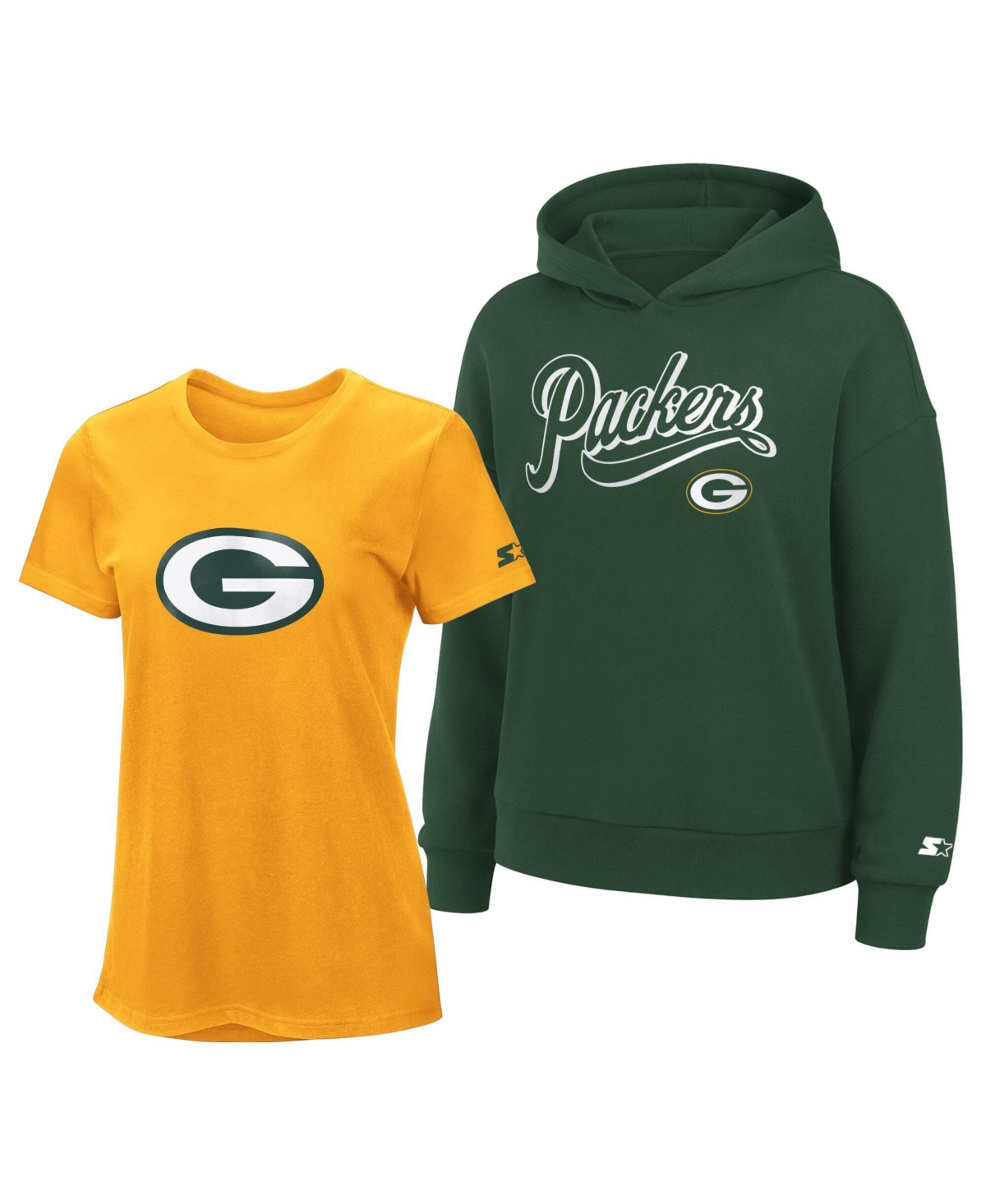 Starter Women's Gold/green Bay Packers Hoodie T-shirt Combo Pack In Gold,green