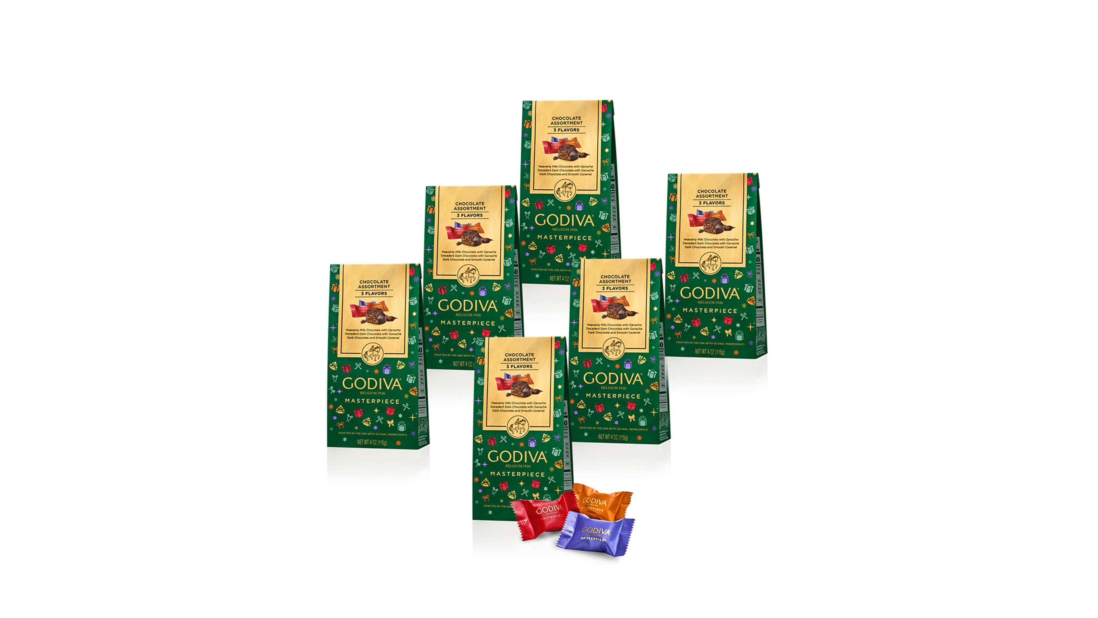 Godiva Holiday Chocolate Ganache Masterpiece Small Bag, 6-Pack