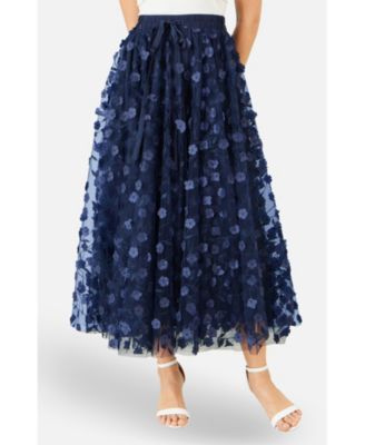 Women's High-Waisted Floral-Applique Midi Skirt