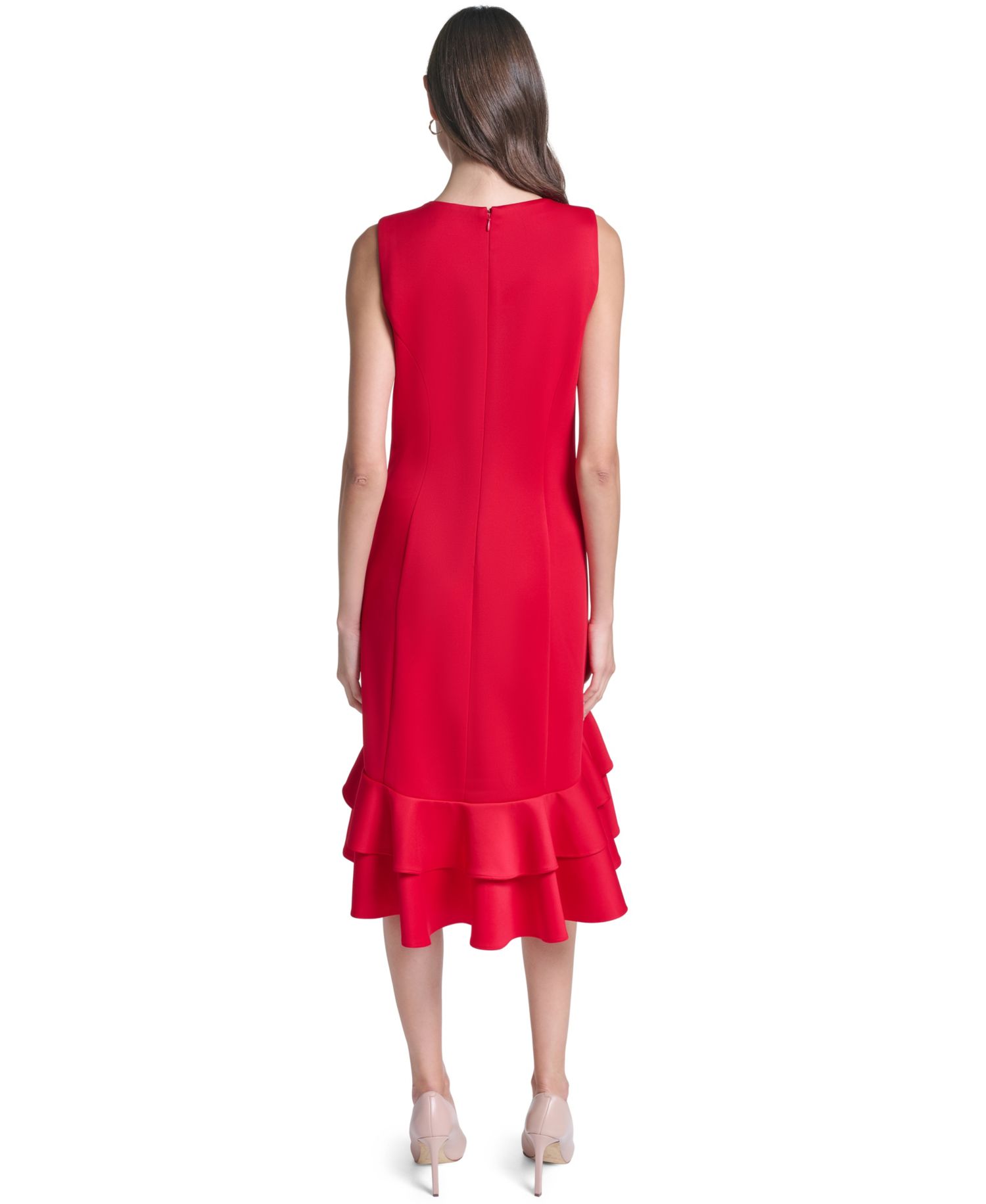 Women's Sleeveless Double-Ruffle Midi Dress