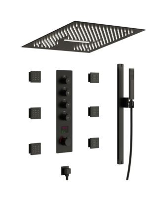 Thermostatic Digital Display Shower System, Ceiling Mount 2-Function 16" LED Rainfall Shower Head with Handheld Spray