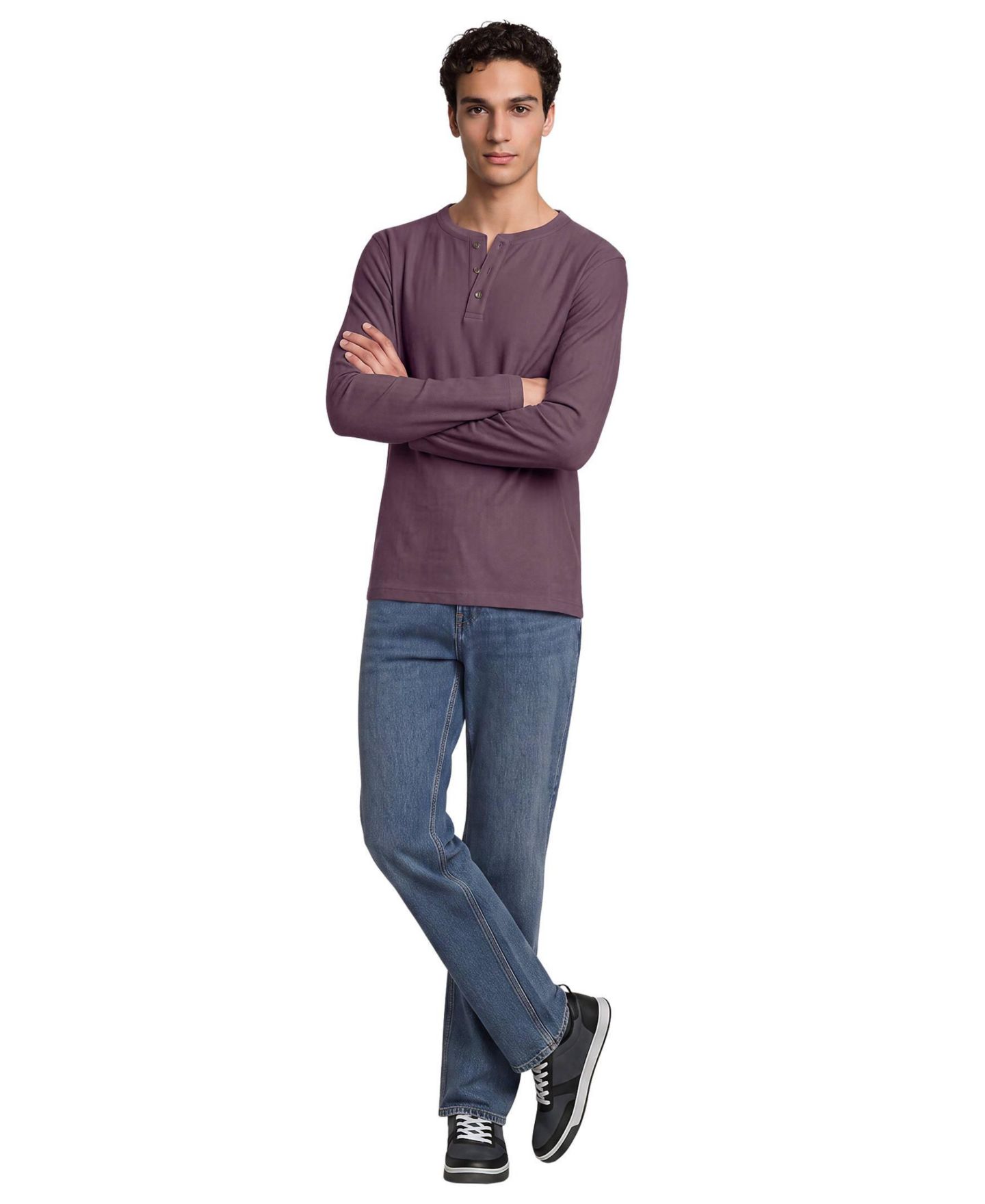 Мужской топ Lands' End Textured Herringbone Long-Sleeve Henley, цвет: Чёрный — фото 4
