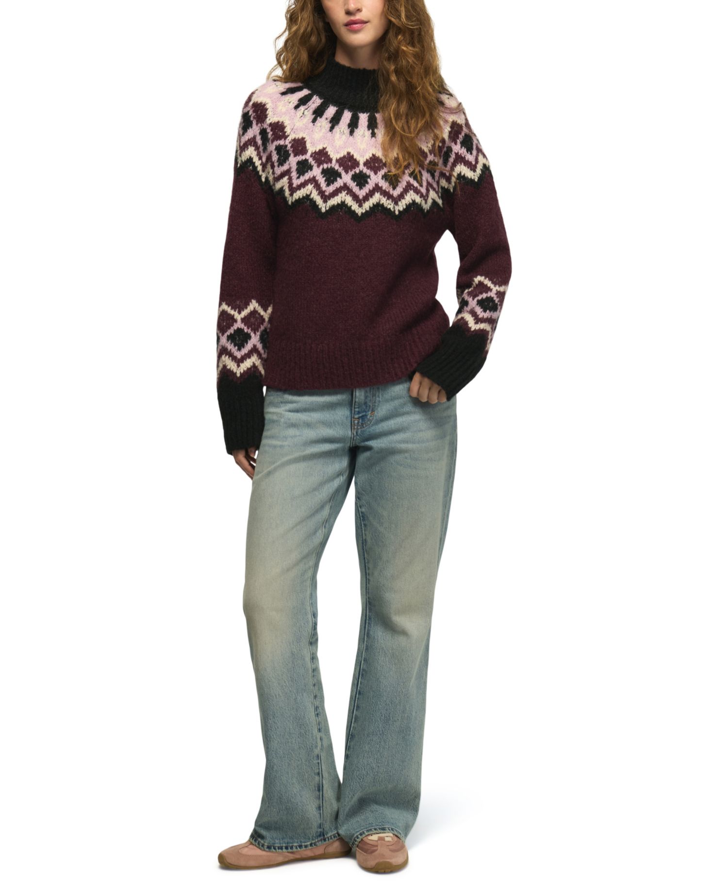 Women's Fair Isle Mock Neck Long-Sleeve Sweater