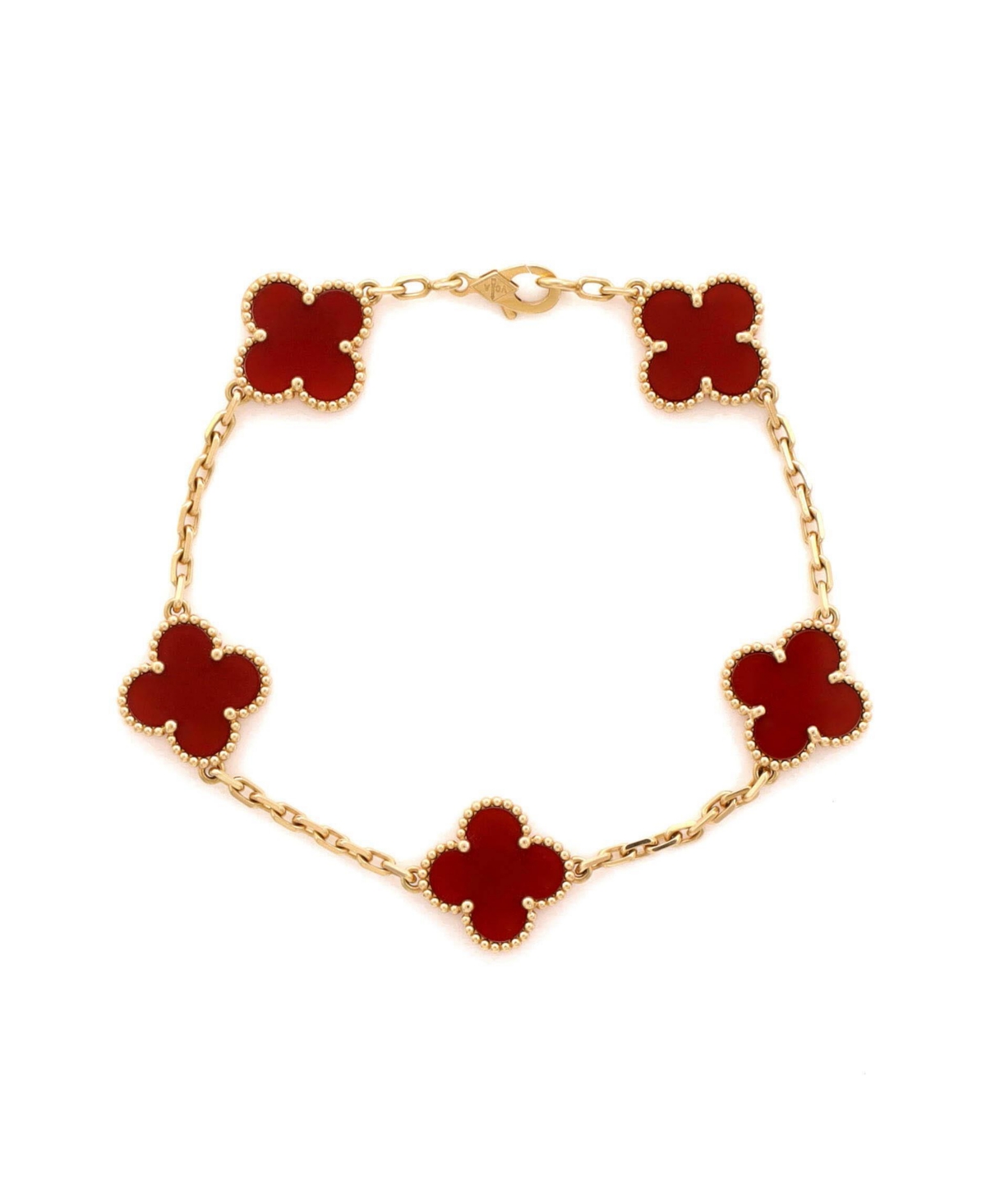 Pre-Owned Van Cleef & Arpels Carnelian Vintage Alhambra 5 Motifs Bracelet in 18K Yellow Gold - 18k yellow gold