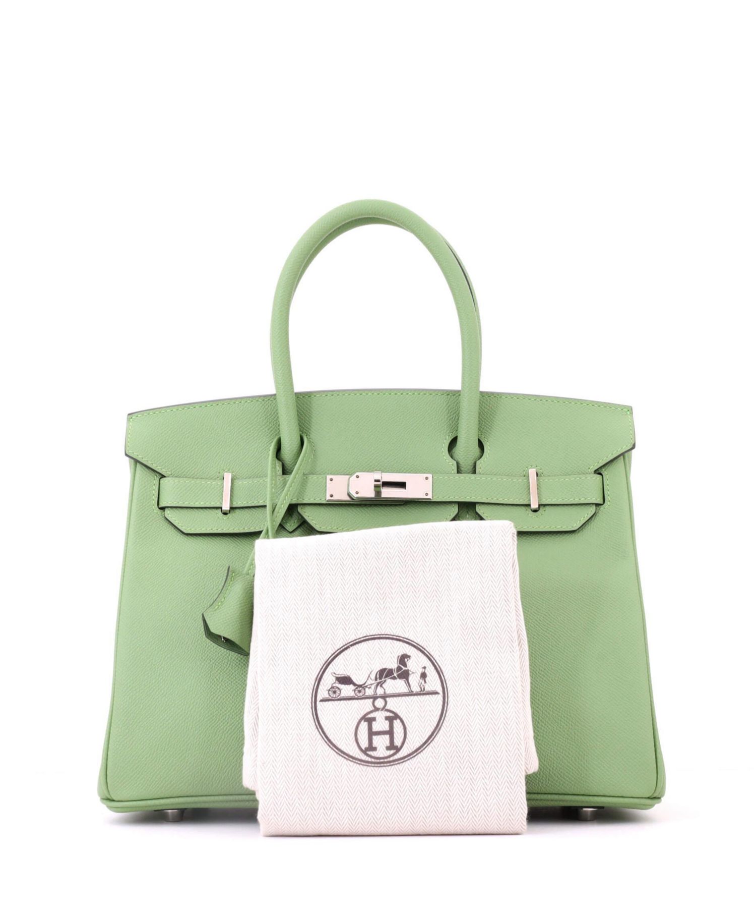 Pre-Owned Hermes Birkin 30 Handbag Green Epsom with Palladium Hardware