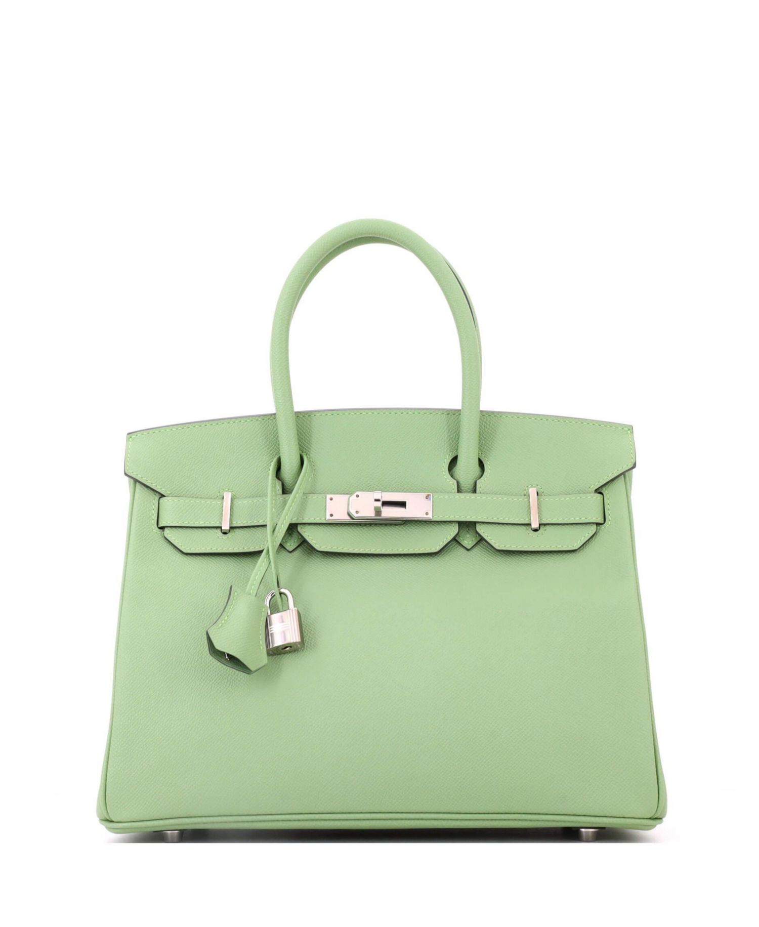 Pre-Owned Hermes Birkin 30 Handbag Green Epsom with Palladium Hardware