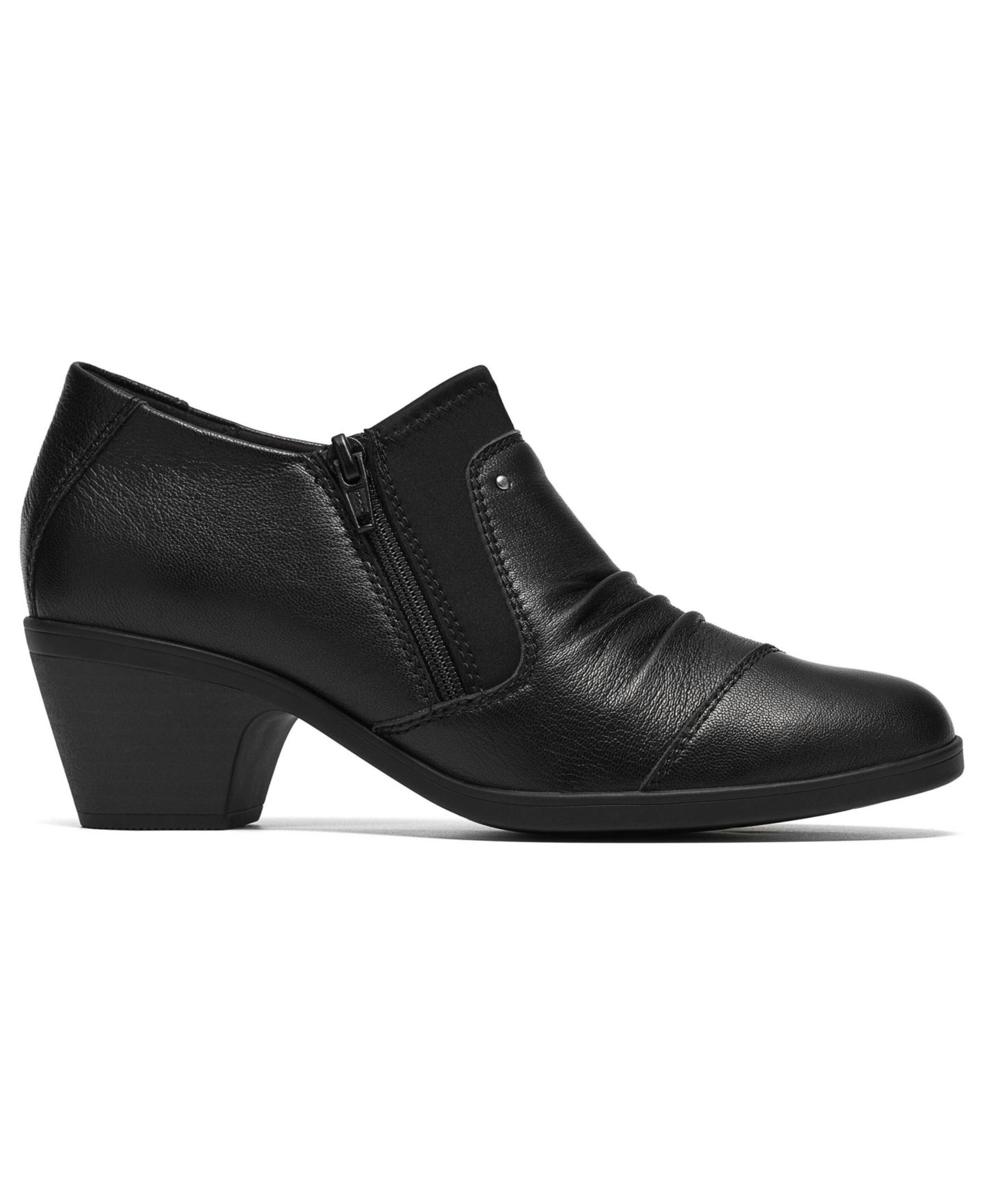 Женские туфли Clarks Emily2 Vine Round Toe Block Heel Ruched Shooties, цвет: Чёрный кожаный — фото 2
