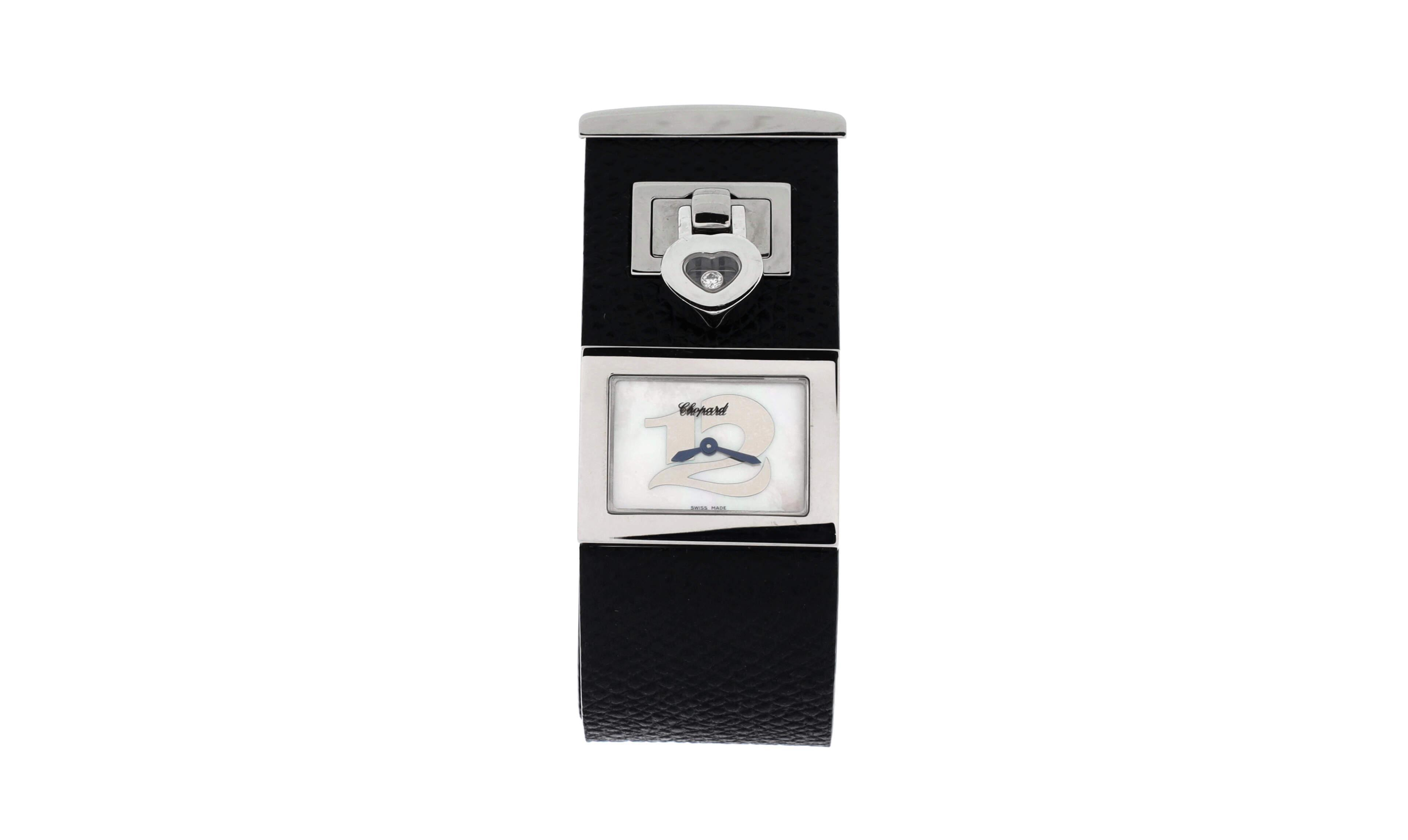 Pre-Owned Chopard Happy Twelve Quartz Watch in Satinless Steel and Leather with Diamond 26mm