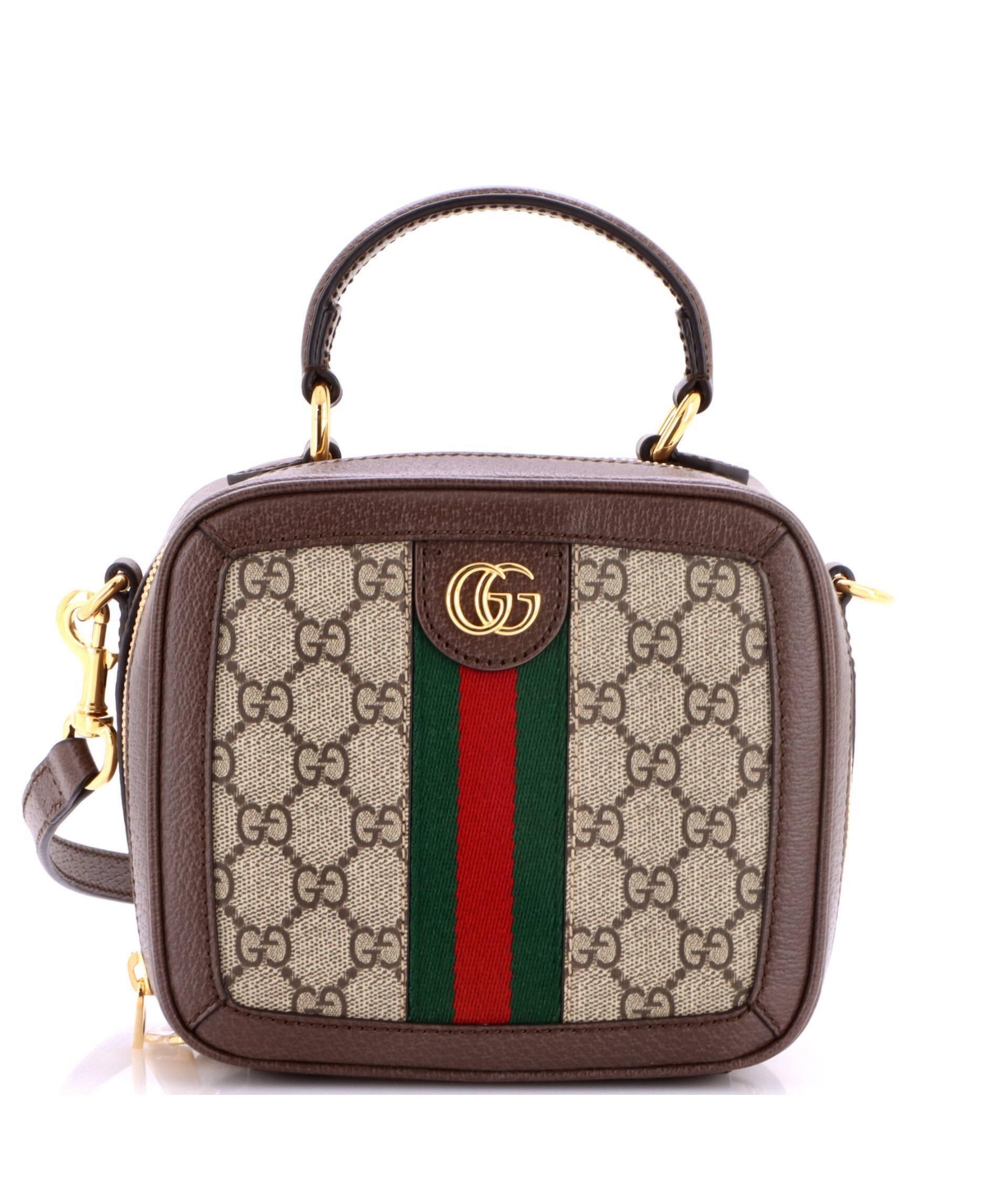 Pre-Owned Gucci Mini Ophidia Zip Around Top Handle Bag Gg Coated Canvas with Leather - Brown