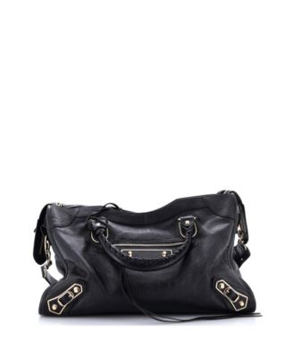 City Classic Metallic-Edge Medium Leather Shoulder Bag