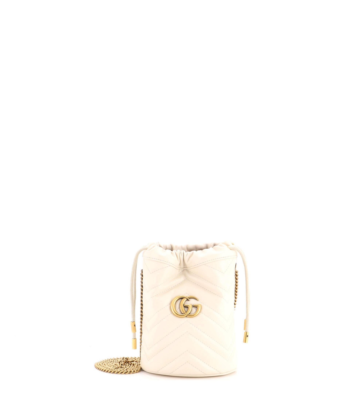 Pre-Owned Gucci Mini Gg Marmont Matelasse Leather Chain Strap Bucket Bag - Natural