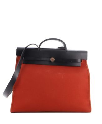 Pre-Owned Hermes 39 Herbag Zip Leather and Toile