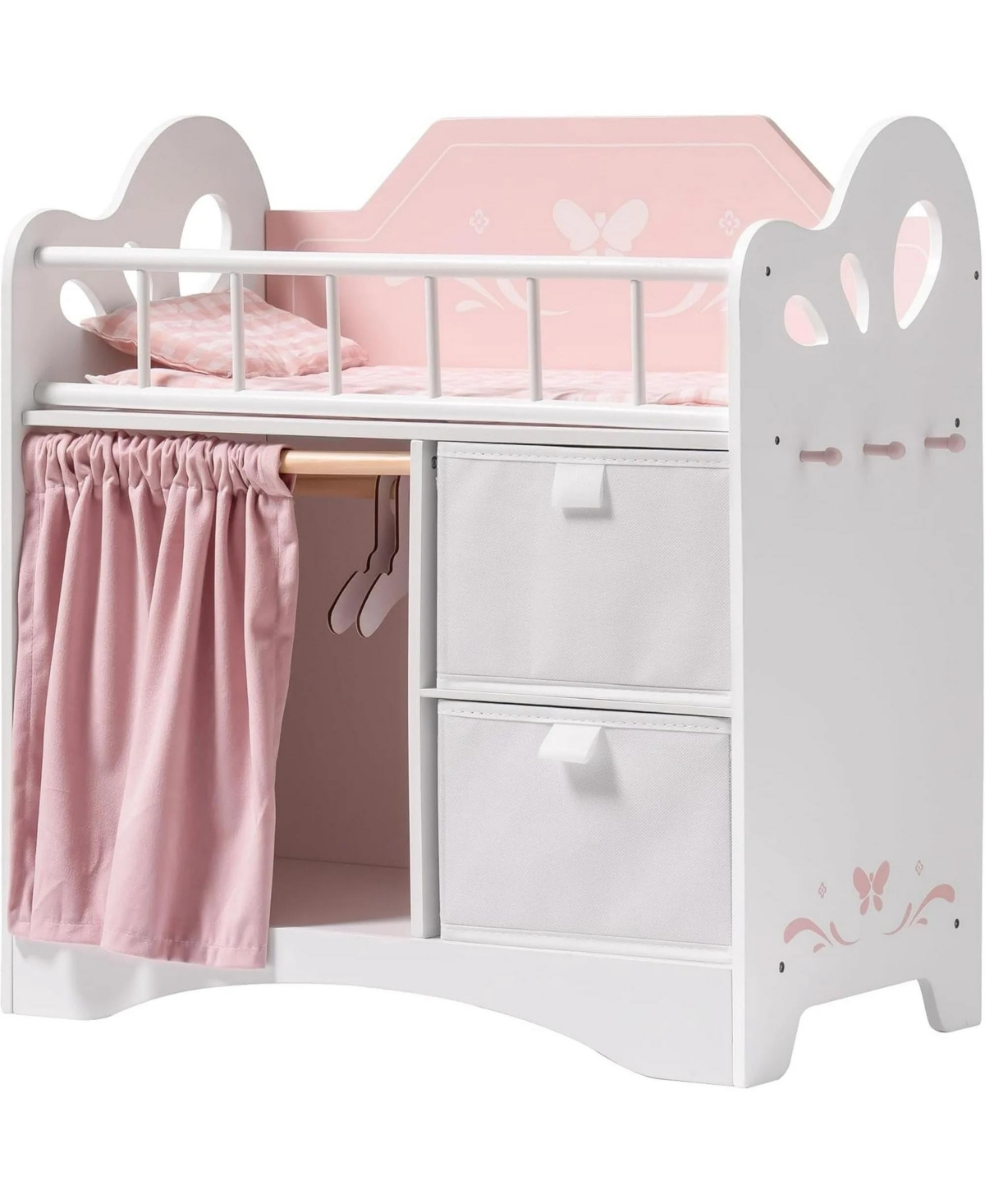 Robotime Victoria Bear-Themed 3-in-1 Wooden Doll Crib, Ages 3+