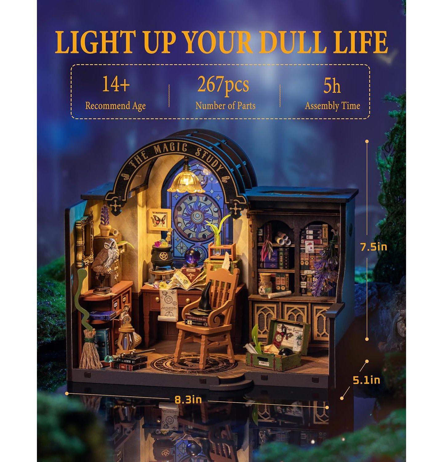 Набор для сборки миниатюрного домика Robotime Magic Study Wizard's Library с LED, 14+ — фото 3