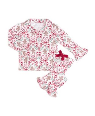 Toddler Girls' 2T-5T Gingerbread Trellis Long-Sleeve Button-Down Christmas Top and Pants, 2-Piece Set