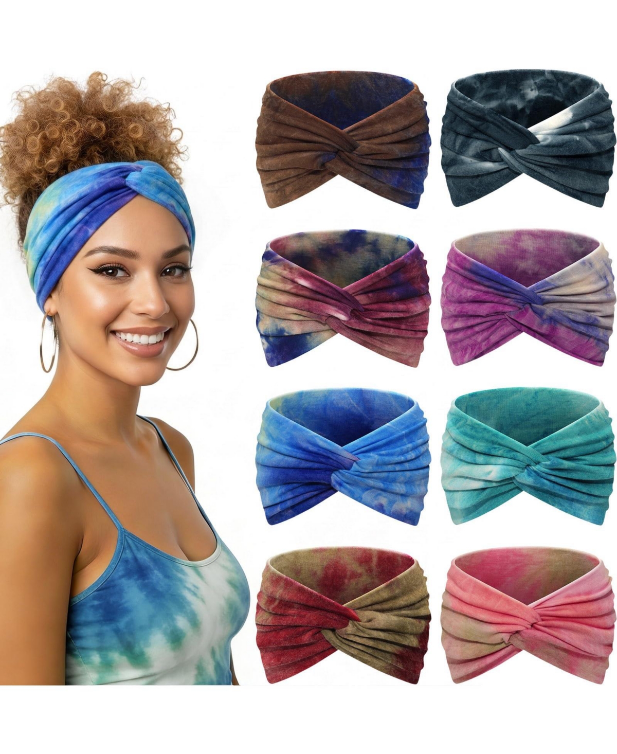Furlihong Boho Wide Knotted Headband, 8-Piece Set - Military green