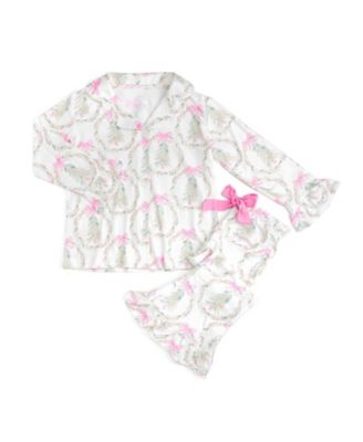 Toddler Girls' 2T-5T Christmas Tree Long-Sleeve Button-Down Top and Pants, 2-Piece Set