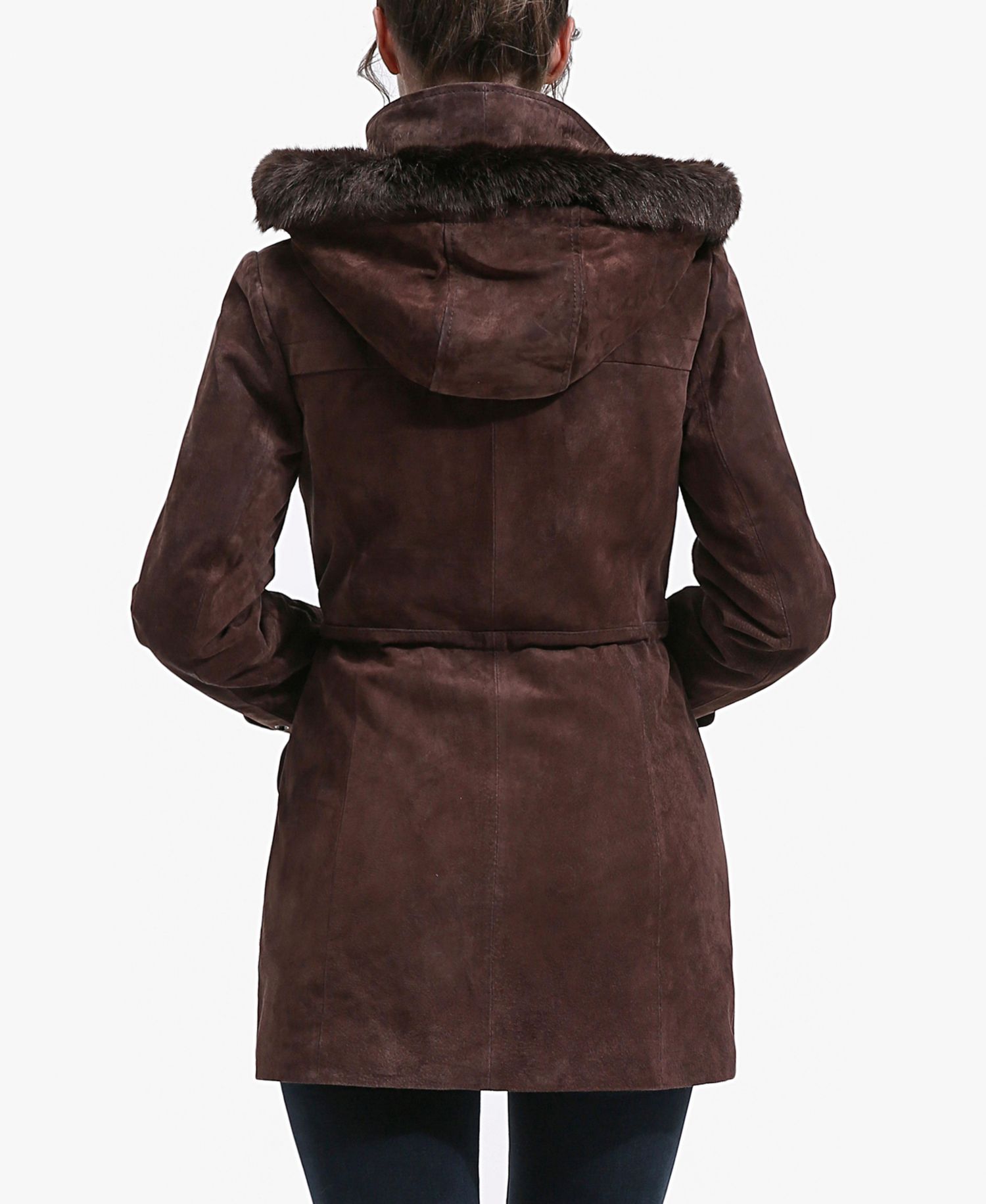 Women's Iris Hooded Suede Leather Parka Jacket