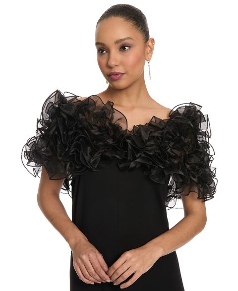 Женские куртки Muse Chandra Organza Ruffle Off-Shoulder Shawl, цвет: Чёрный