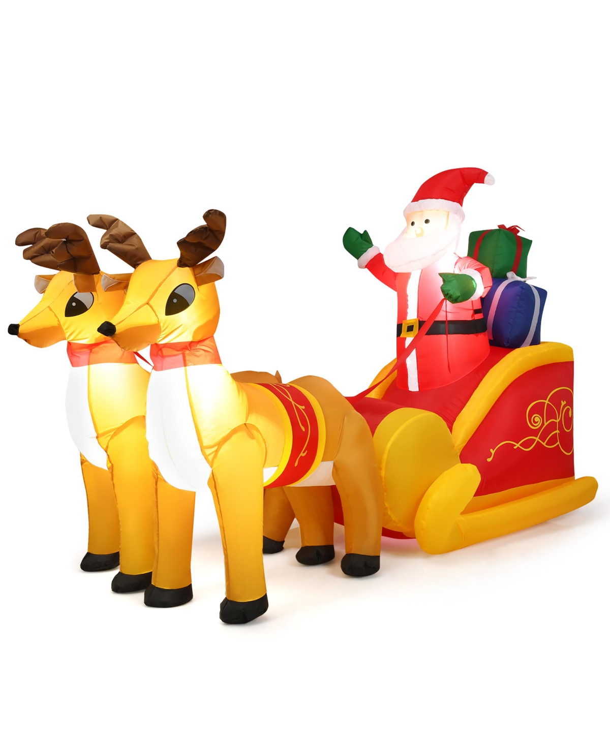 Costway 7.5 Ft Inflatable Santa Double Deer w/Sled Waterproof Christmas Outdoor Decoration