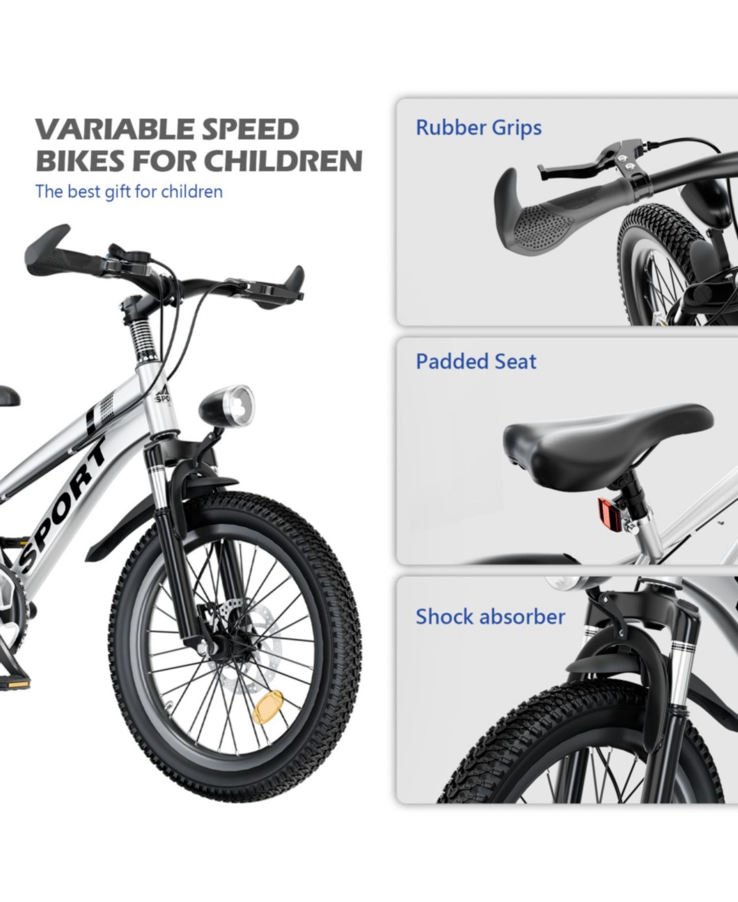 Детская игрушка ECHTPeak 20 Inch Steel Kids Mountain Bike with 7-Speed Gears and Dual Disc Brakes, 7–12 лет, цвет: Белый — фото 5
