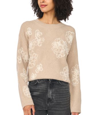 Women's Crewneck Floral-Embroidered Long-Sleeve Sweater		