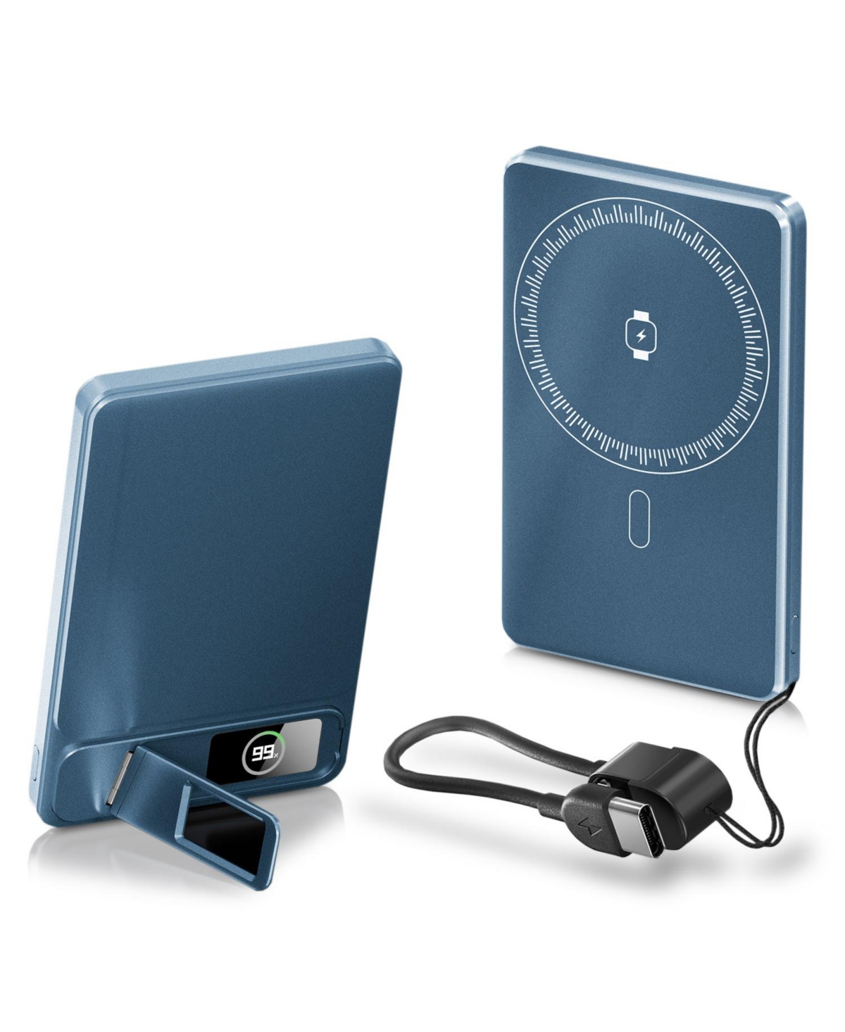 Alpha Digital 5000mAh Magnetic Wireless Power Bank for iPhone 17/16/15/14/13/12 and Android Devices - Blue