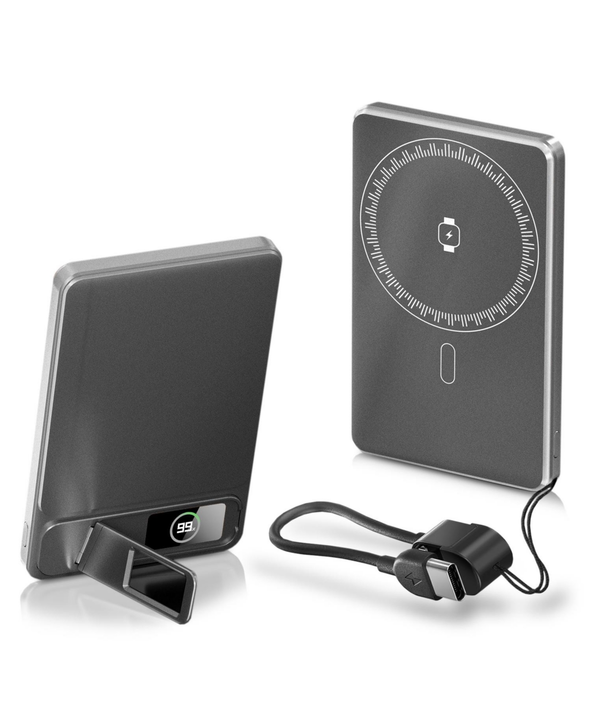 Alpha Digital 5000mAh Magnetic Wireless Power Bank for iPhone 17/16/15/14/13/12 and Android Devices - Grey