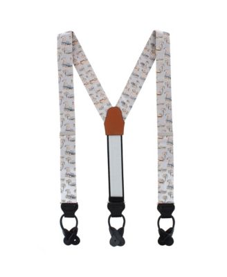 Men's Summer Cruise Nights Silk Vintage Automobile Print Leather Button-End Suspenders