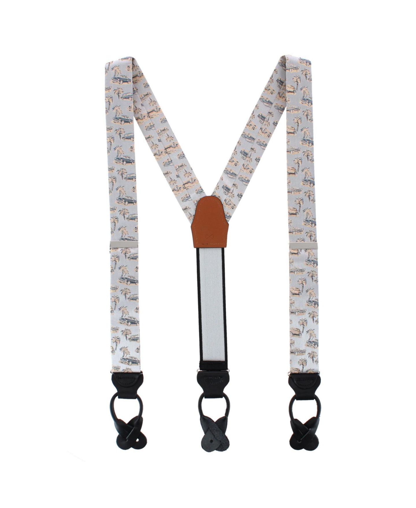 Мужские подтяжки TRAFALGAR Summer Cruise Nights Silk Vintage Automobile Print Leather Button-End Suspenders, цвет: Серебряный — фото 1