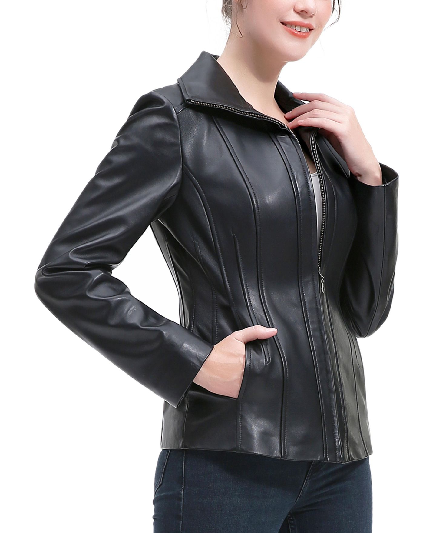 Женская куртка BGSD Ruby Moto Leather Scuba, цвет: Чёрный — фото 2