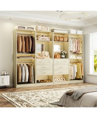100" Closet Organizer Set of 4 with 8-Drawers and 4 Hanging Rods and Mirror