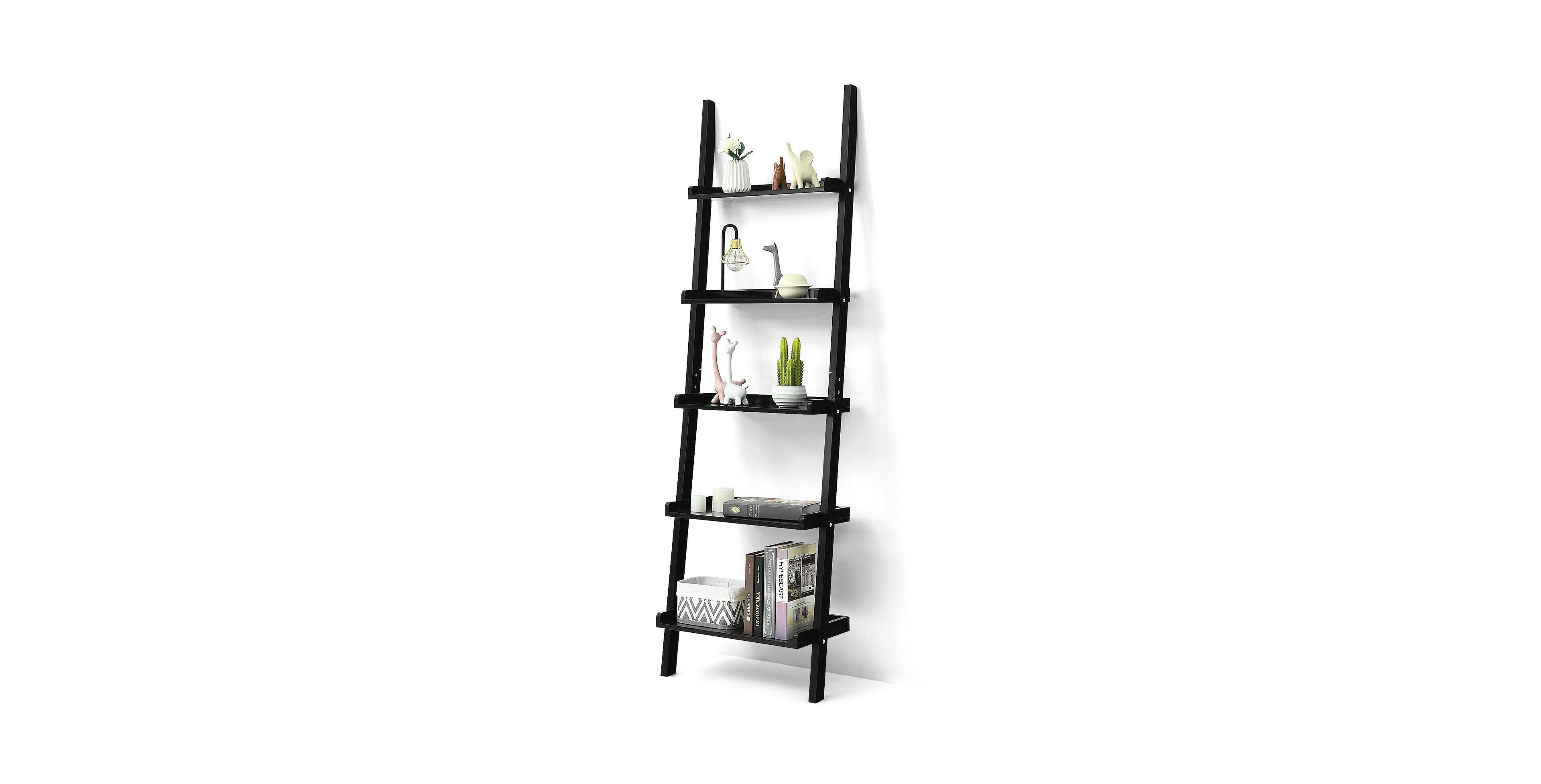 Mecale 5-Tier Wall-leaning Ladder Shelf Display Rack for Plants and Books