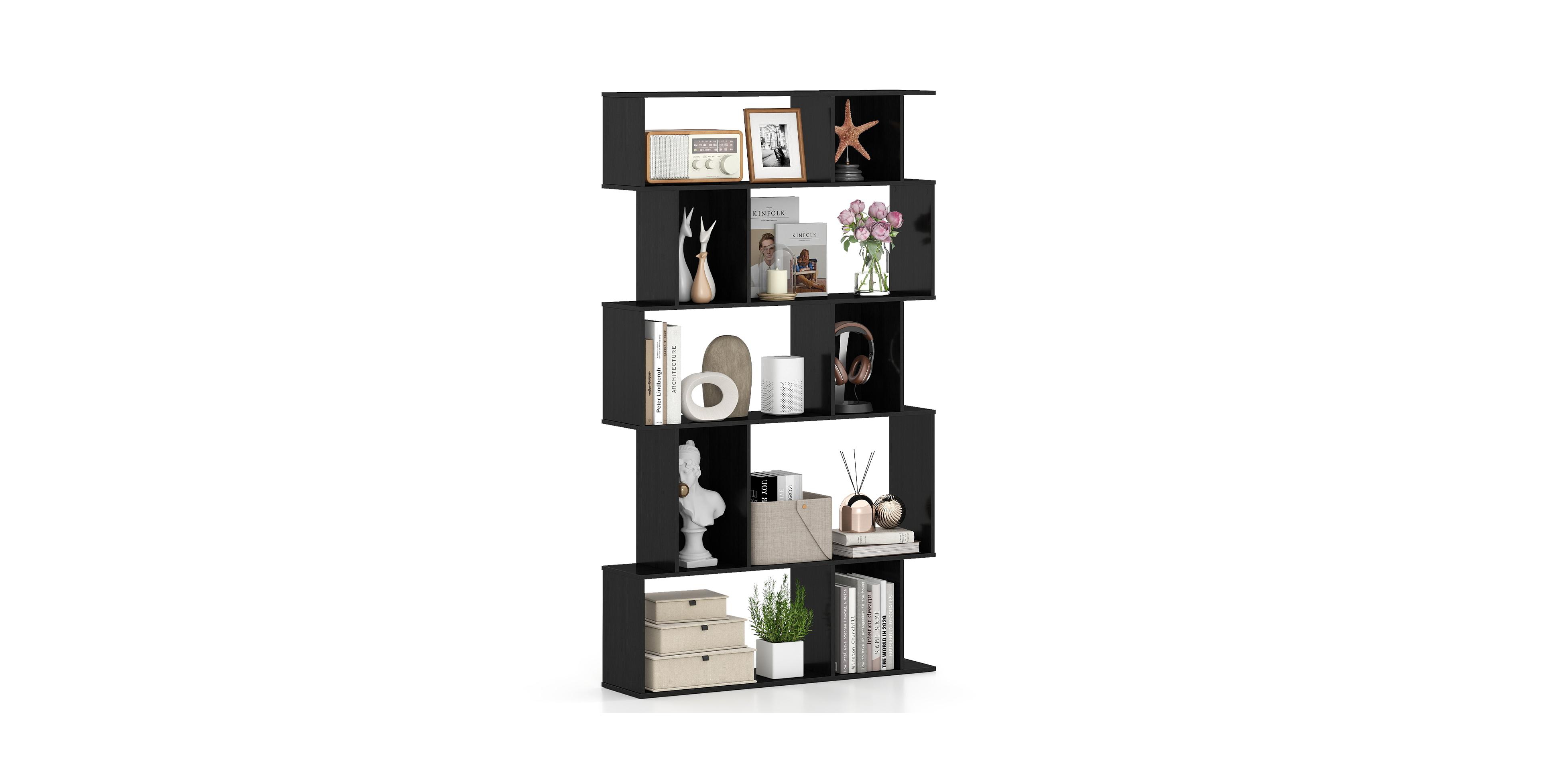 Mecale Geometric Bookshelf 5-Tier Bookcase with Open Shelves and Closed-back Cubes