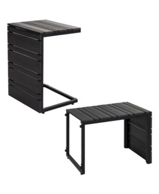 2PieceC-Shaped Side Table with Wood Plastic Tabletop Compact Space-Saving End Table