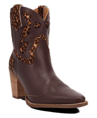 Women's Run Wild Pointed-Toe Block-Heel Animal-Print Leather Bootie