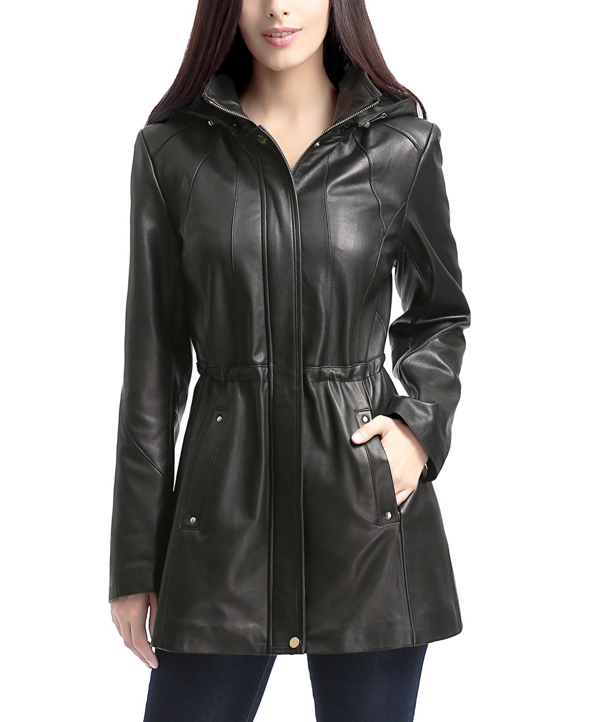Bgsd Women's Natalie Hooded Drawstring-Waist Leather Parka - Black