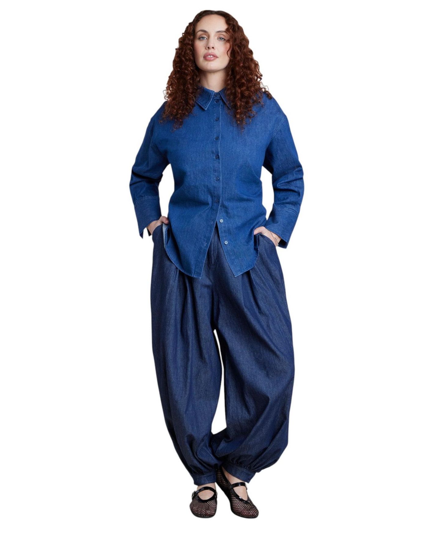 Женский топ ELOQUII Plus Size Tie-Back Chambray Relaxed-Fit, цвет: Тёмная варка — фото 2