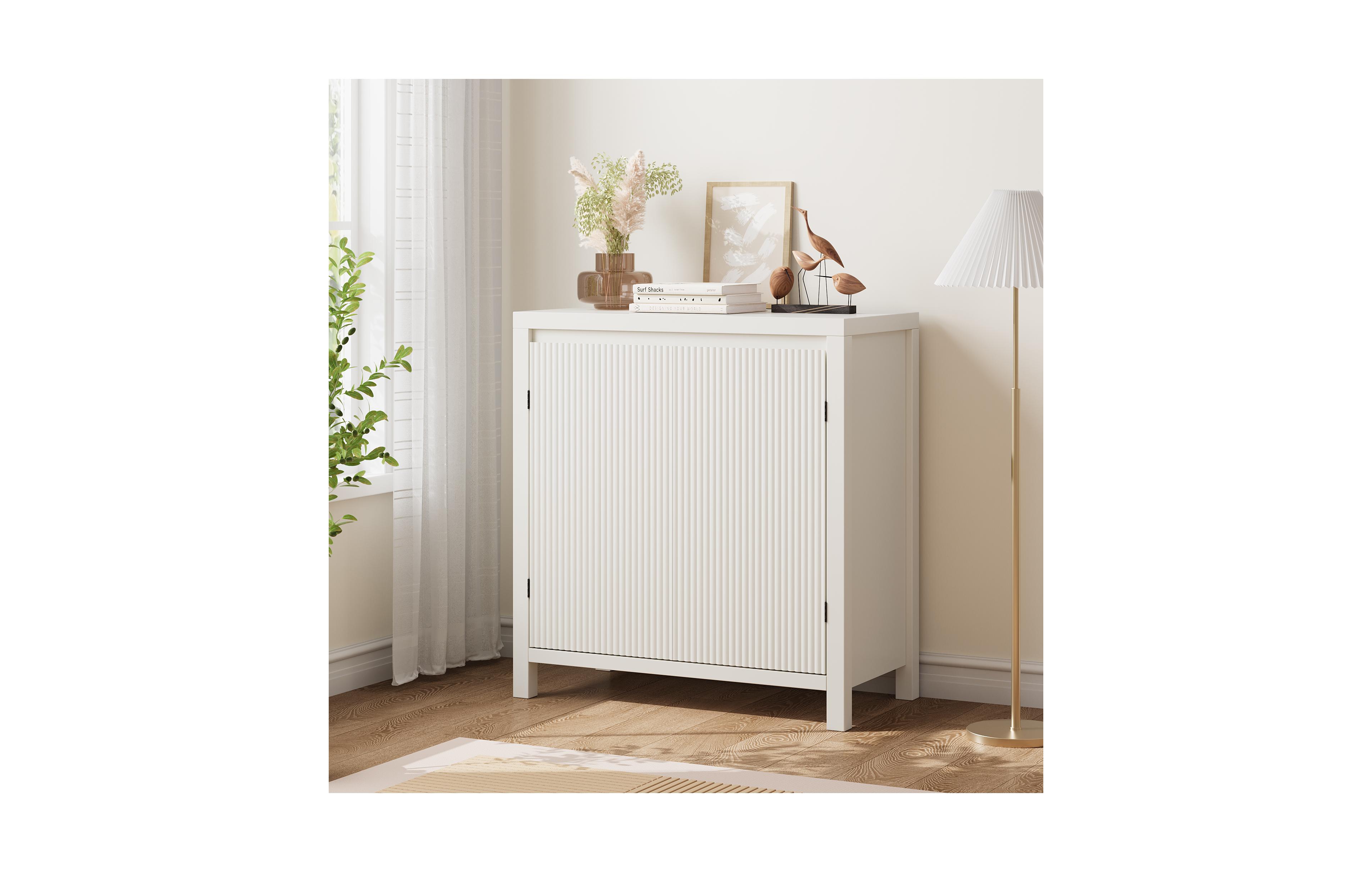 homfan Modern Sideboard Cabinet with Fluted Doors, Adjustable Shelves and Wood Feet, for Living Room, Dining Room