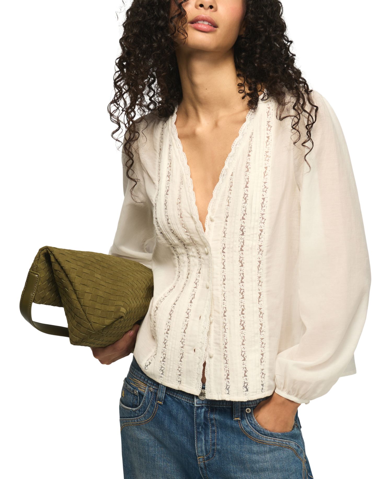 Women's Long-Sleeve Lace V-Neck Blouse