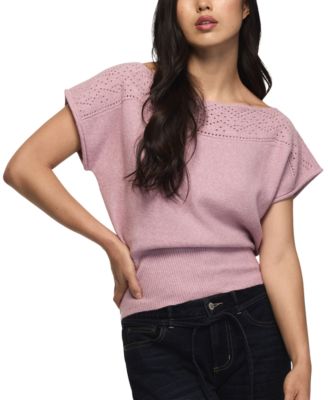 Women's Pointelle Boat Neck Short-Sleeve Sweater