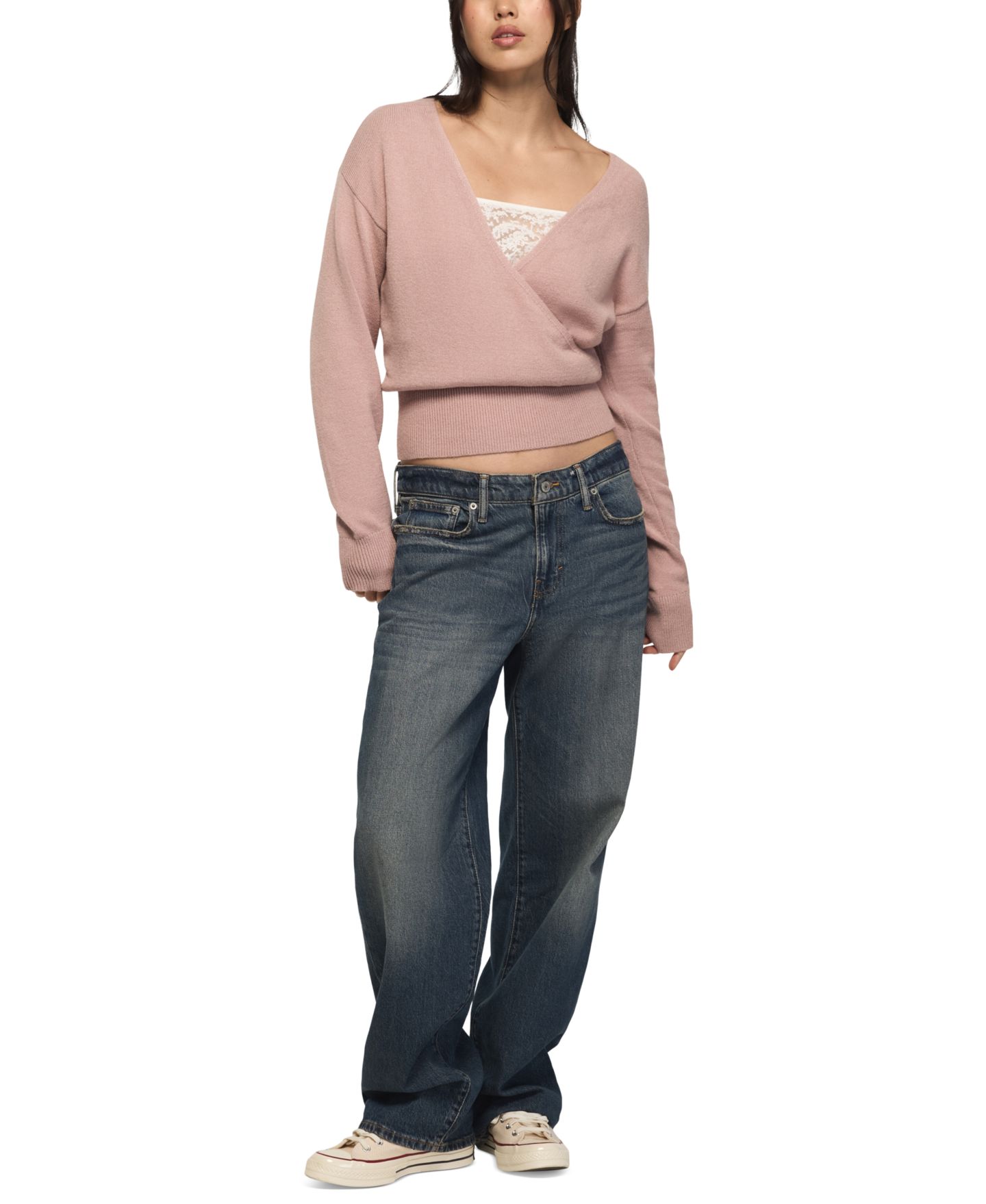 Женский свитер Lucky Brand Cloud Surplice V-Neck Long-Sleeve, цвет: Розовый — фото 2
