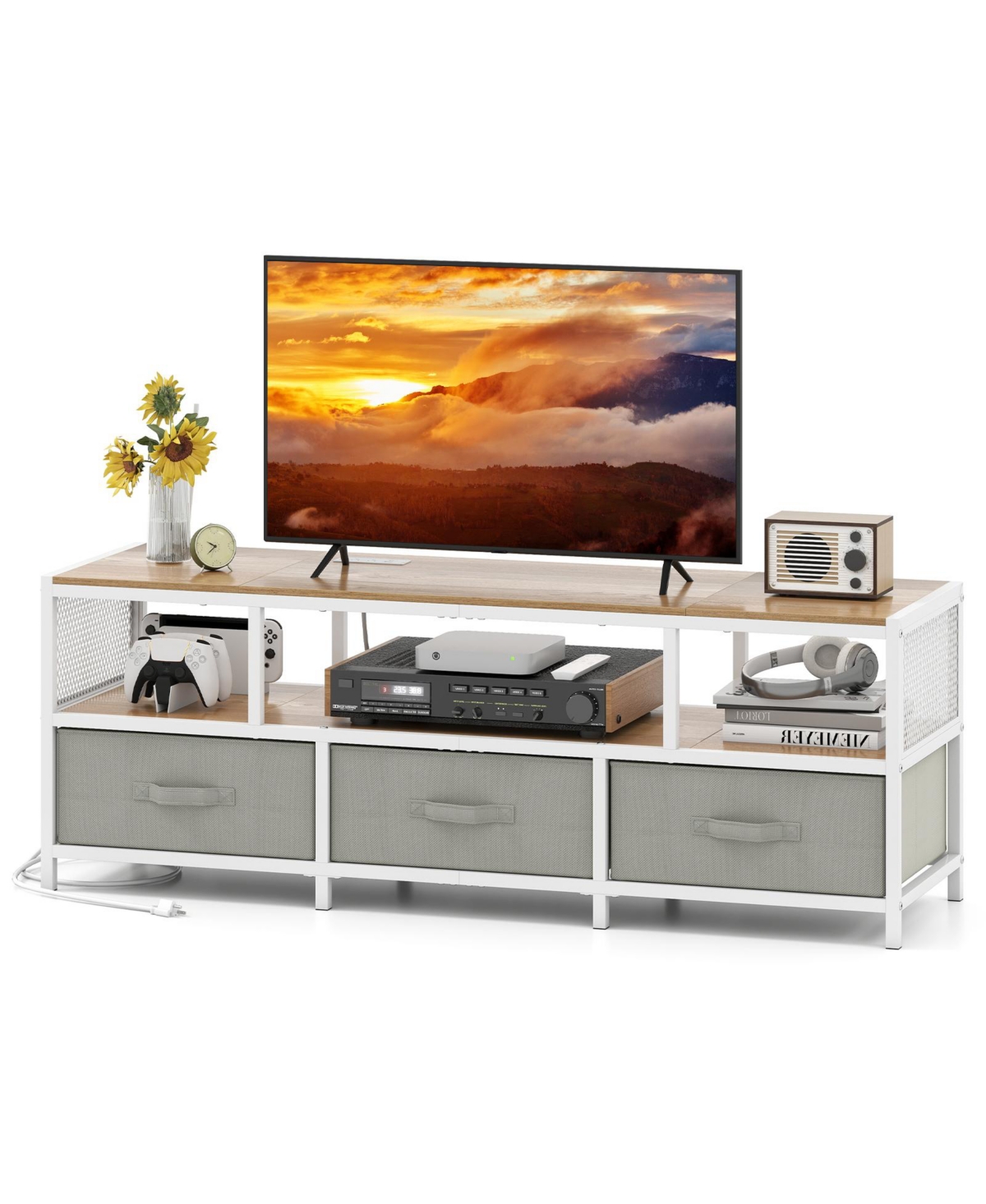 Mecale Tv Stand for TVs up to 65 Inch with Power Outlets Usb Charging