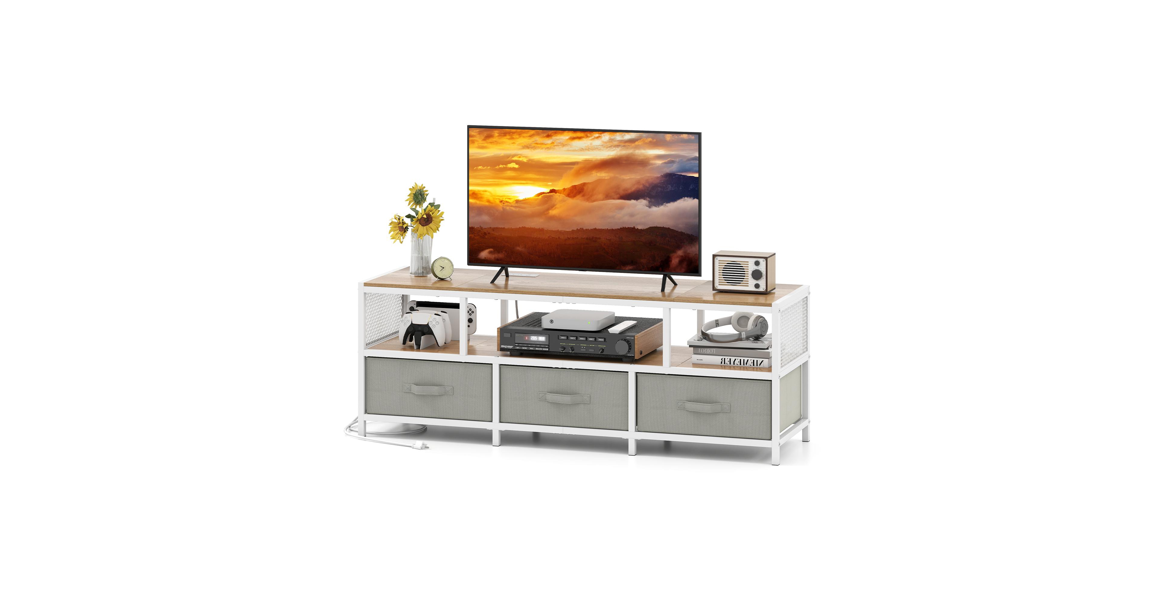 Mecale Tv Stand for TVs up to 65 Inch with Power Outlets Usb Charging