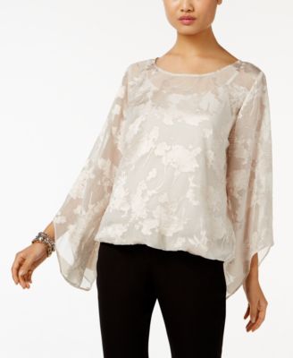 Alfani - Petite Burnout Bubble-Hem Blouse