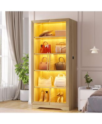Bookcase with Glass Doors and LED Light, Home Office Bookshelf