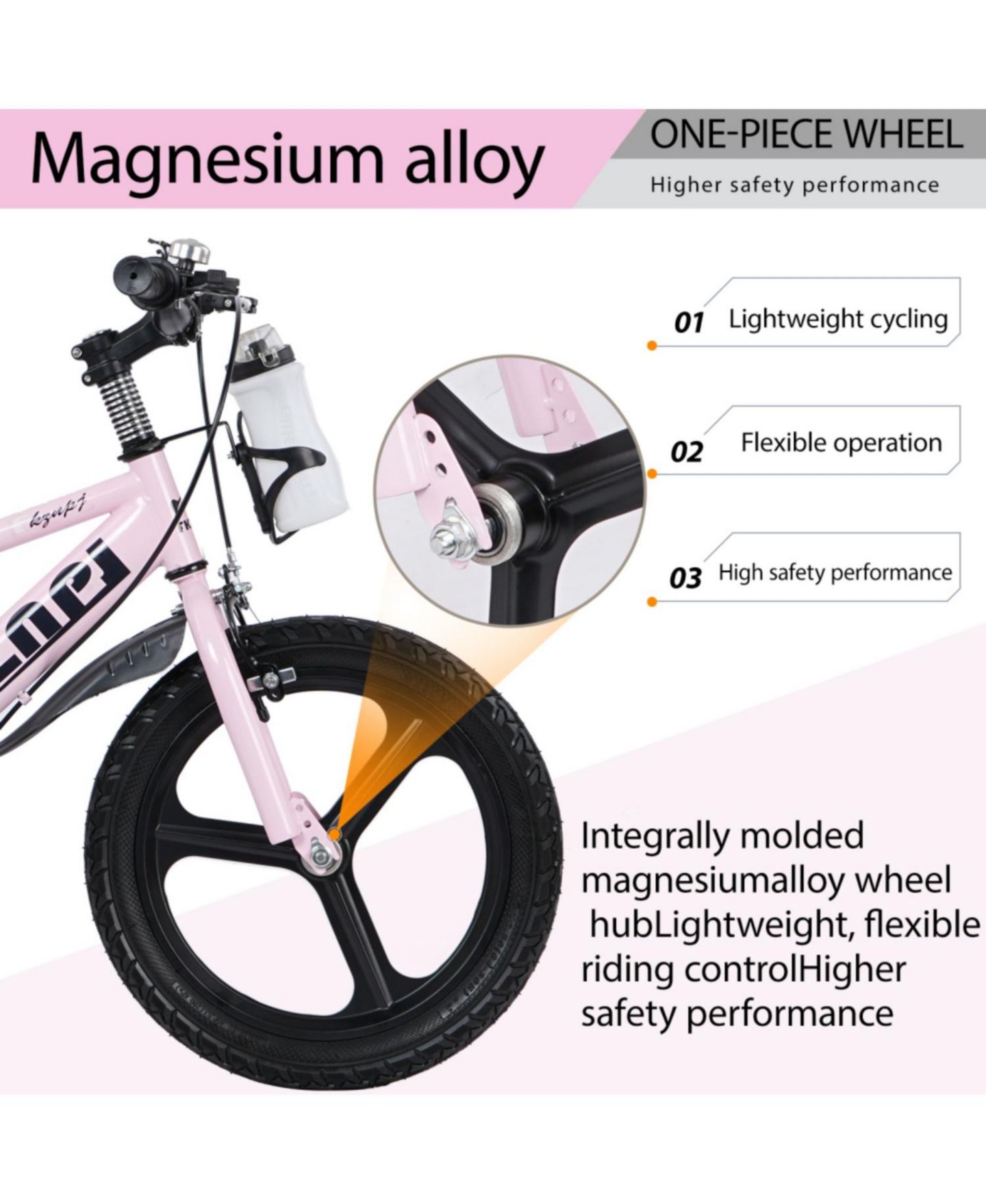 Детская игрушка ECHTPeak 18-Inch Kids' Bike with Light-Up Training Wheels and Adjustable Seat, 3–9 лет, цвет: Розовый — фото 7